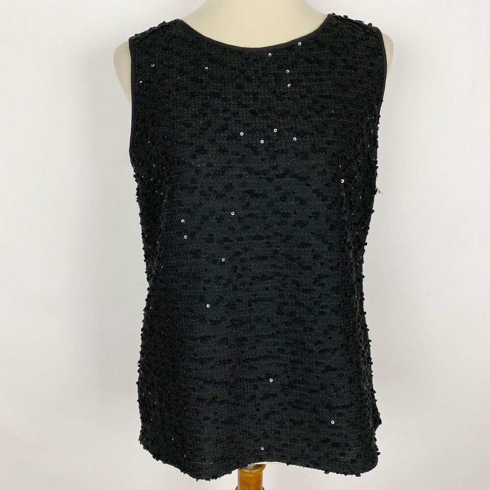 Ann Taylor Sequin Boucle Textured Sleeveless Shell Top Women Small Black NWT
